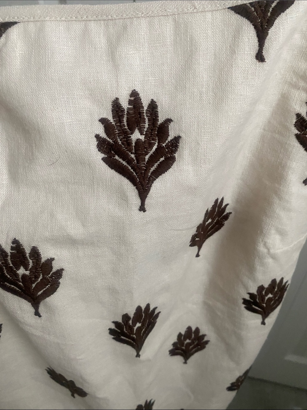 Abercrombie & Fitch Cream Linen-Blend Midi Dress with Brown Botanical Print - Picture 2 of 5